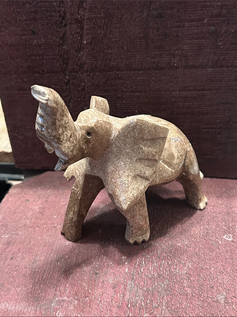 Hand-Carved Brown Elephant Sculpture — Decorative Home Art Accent
